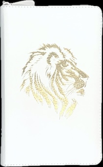 Библия 048 z код 24048-14 дизайн "золотой лев", кожаный переплет на молнии, цвет белый пятнистый, формат 125*195 мм