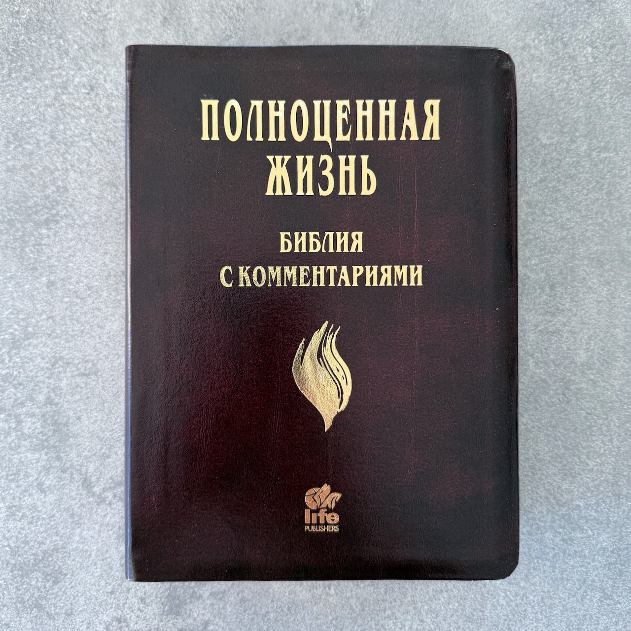 Библия с комментариями "Полноценная жизнь" 065TI, код 25065-11, кожаный переплет, две закладки, цвет коричневый с оттенком бордо с прожилками, цветные карты
