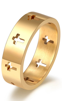 Кольцо, материал сталь, 18 размер (американский 8), Крестики по периметру , цвет "золото", металлик