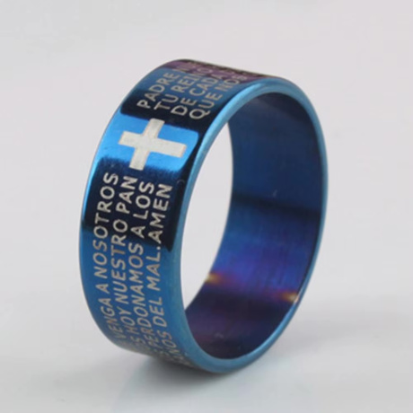 Кольцо "Крест и Отче Наш" на испанской, 21 размер, цвет "синий"
