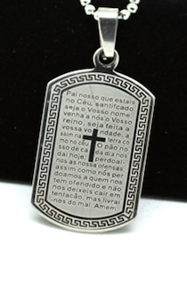 Кулон металлический жетон, надпись "Крест и Отче Наш на латыни", на металической цепочке