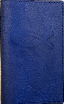Обложка для паспорта (натуральная цветная кожа), "Рыбка" термопечать, цвет синий матовый