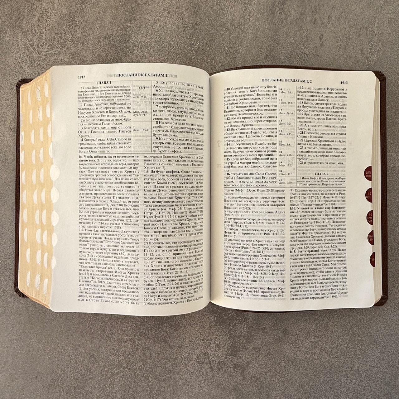 Библия с комментариями "Полноценная жизнь" 065TI, код 25065-15, кожаный переплет, две закладки, цвет темно-коричневый фактурный, цветные карты