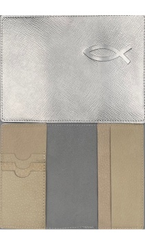 Обложка для паспорта "Бизнес", цвет серебристый металлик ребристый (натуральная цветная кожа) , "Рыбка" 