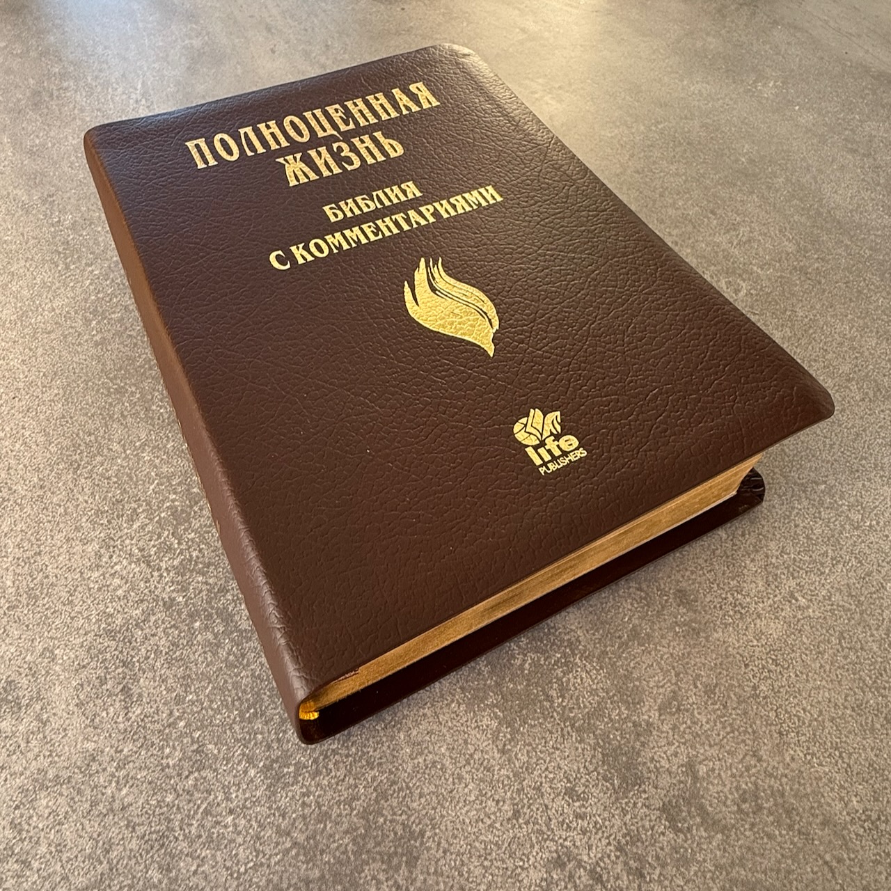 Библия с комментариями "Полноценная жизнь" 065TI, код 25065-10, кожаный переплет, две закладки, цвет коричневый пятнистый, цветные карты