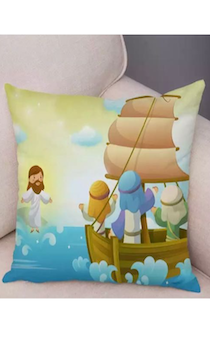 Цветной чехол на подушку из мягкой ткани на молнии, полноцветная печать, рисунок "Иисус идет по воде" детская, размер 45 на 45 см