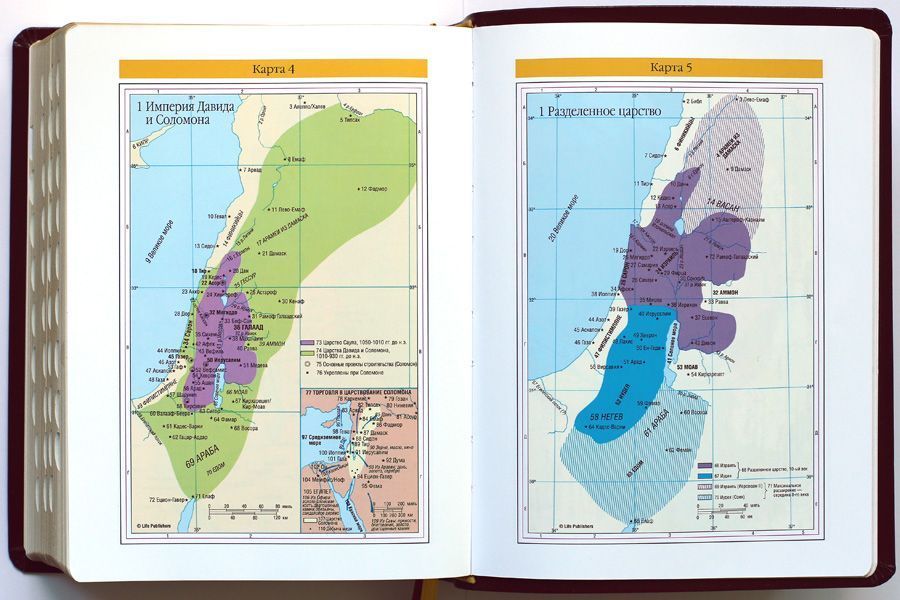 Библия с комментариями "Полноценная жизнь" 065TI, код 25065-13, кожаный переплет, две закладки, цвет коричневый с оттенком бордо глянец, цветные карты