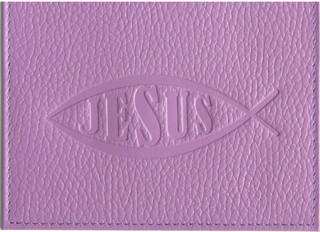 Обложка для паспорта (натуральная цветная кожа) , "Рыбка-Jesus" термопечать, цвет сиреневый