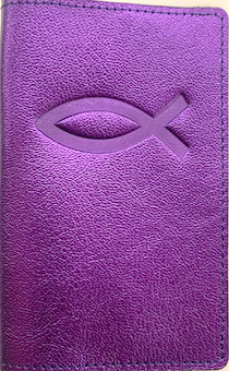 Обложка для паспорта (натуральная цветная кожа), "Рыбка" термопечать, цвет фиолетовый металлик (огонь)