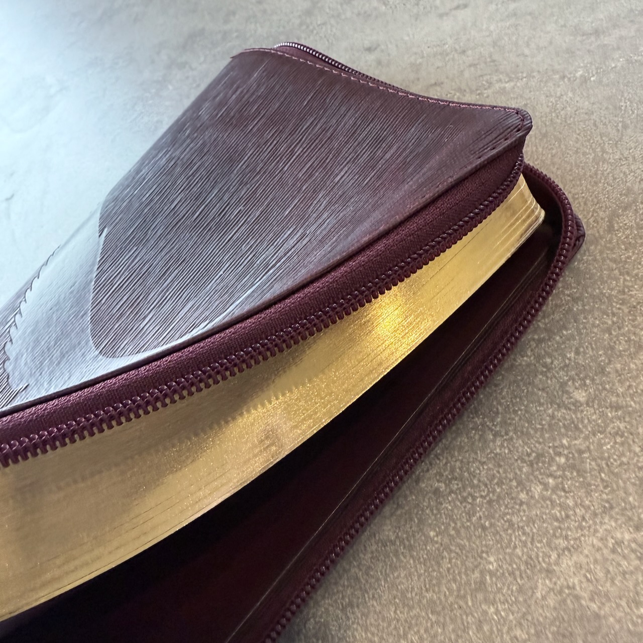 Библия 055z код 25055-53 термо штамп "голубь", переплет из искусственной кожи на молнии, цвет темно-бордовый ребристый средний формат, 143*220 мм