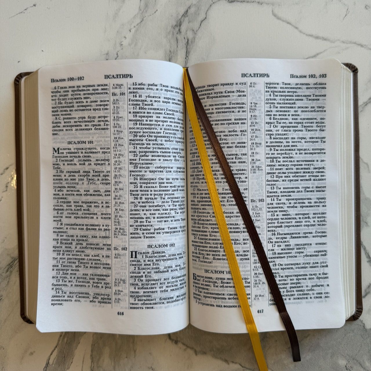 Библия 055 код 26055-42 термо штамп "Библия с вензелем", переплет из эко кожи, цвет коричневый блестящий, средний формат, 143*220 мм