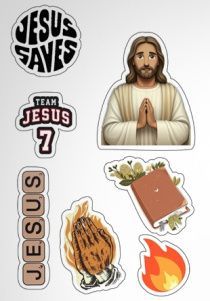 Наклейки листами А6 формата "Jesus saves" (7 наклеек)