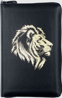 Библия 048 zti код 25048-2  дизайн "золотой лев", кожаный переплет на молнии с индексами, цвет черный пятнистый, формат 125*195 мм