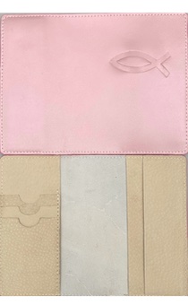Обложка для паспорта "Бизнес", цвет бежевый перламутр (натуральная цветная кожа) , "Рыбка" 