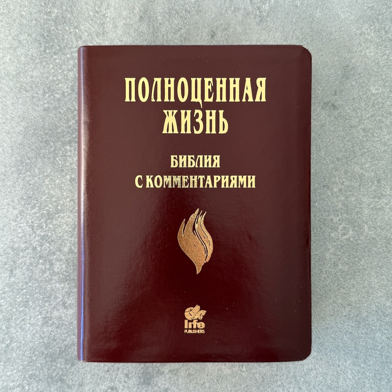Библия с комментариями "Полноценная жизнь" 065TI, код 25065-13, кожаный переплет, две закладки, цвет коричневый с оттенком бордо глянец, цветные карты