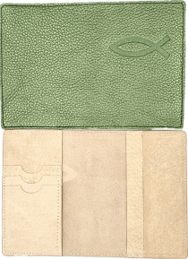 Обложка для паспорта "Бизнес", цвет зеленый металлик (натуральная цветная кожа) , "Рыбка"