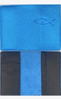 Обложка для паспорта "Бизнес", цвет синий металлик (натуральная цветная кожа) , "Рыбка" 