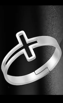 Кольцо универсальное, материал сталь,  КРЕСТ полый,  цвет "серебро", размер регулируется