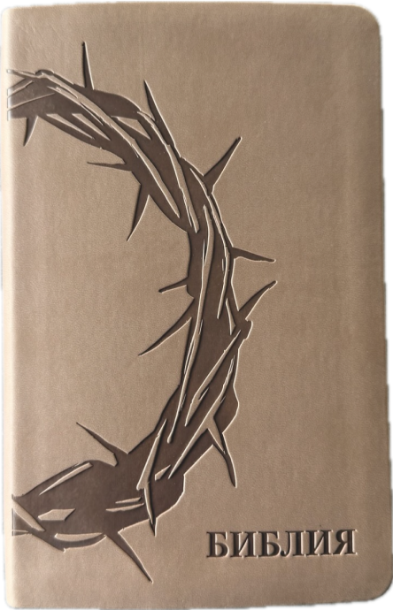 Дисконт небольшой надрыв страницы, 28 глава Бытия. Библия 055 код 25055-55 термо штамп "терновый венец", переплет из эко кожи, цвет серо-бежевый, средний формат, 143*220 мм