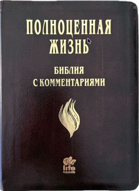Библия с комментариями "Полноценная жизнь" 065TI, код 25065-11, кожаный переплет, две закладки, цвет коричневый с оттенком бордо с прожилками, цветные карты