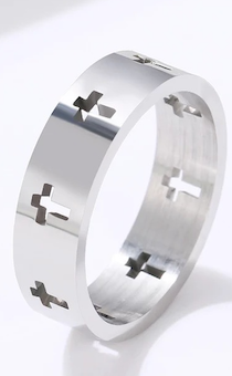 Кольцо, материал сталь, 17 размер (американский 7), Крестики по периметру , цвет "серебро", металлик