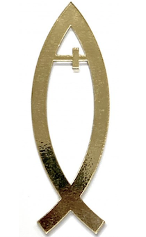 Наклейка "Рыбка с крестом" пластик 9*3 см, толщина 3 мм, цвет золото