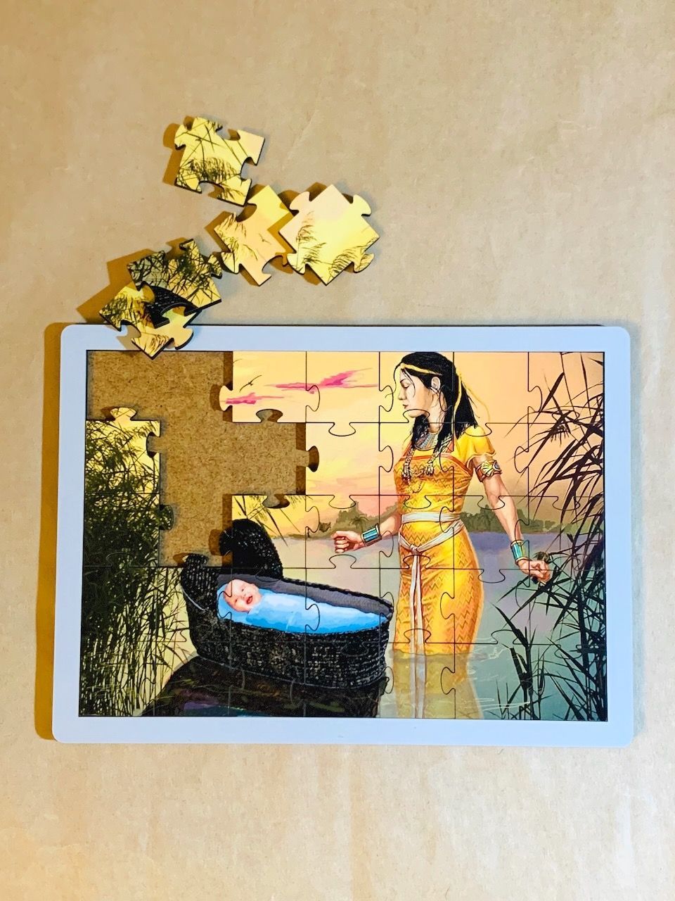 Пазл деревянный  "Младенец Моисей", размер в собранном виде 150*210 мм, 35  пазлов, для детей 3+