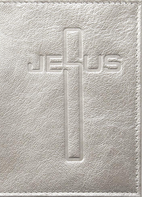 Обложка для паспорта (натуральная цветная кожа) , "Крест-Jesus" термопечать, цвета серебристый