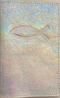 Обложка для паспорта (натуральная цветная кожа), "Рыбка" термопечать, цвет серебристо-радужный металлик