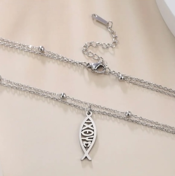 Кулон металлический "Рыбка-Ихтус", цвет серебро, размер 22*8 мм, с цепочкой со звеньями 45+5 см