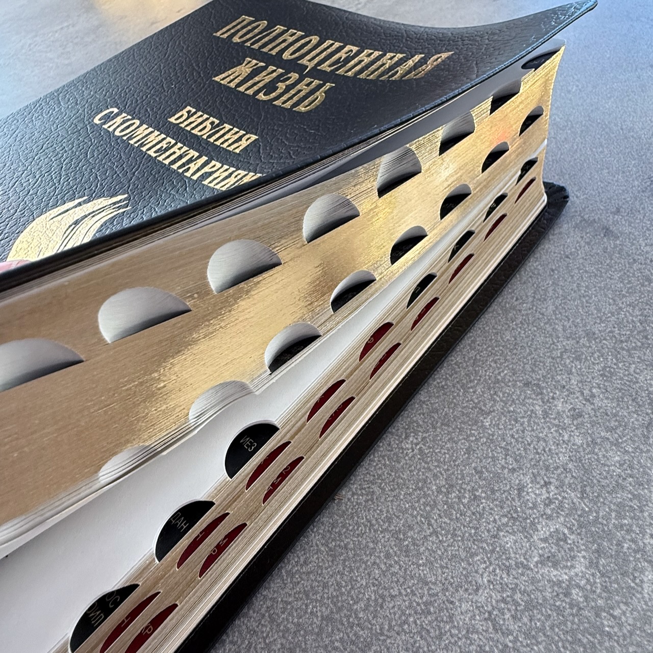 Библия с комментариями "Полноценная жизнь" 065TI, код 25065-9, кожаный переплет, две закладки, цвет черный пятнистый, цветные карты