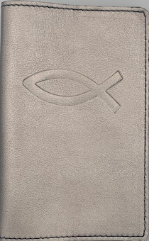 Обложка для паспорта (натуральная цветная кожа), "Рыбка" термопечать, цвет пепельно-серебристый металлик