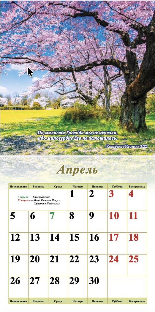 Календарь перекидной на скобе "Природа" на 29*29 см на 2027 (планер) на 12 листах