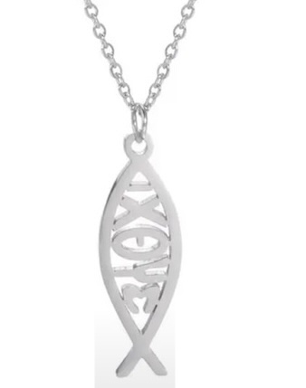 Кулон металлический "Рыбка-Ихтус", цвет серебро, размер 22*8 мм, с цепочкой со звеньями 45+5 см