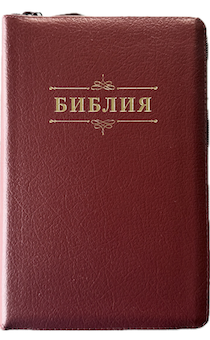 Библия 055zti код 25055-4 слово "Библия с вензелем", кожаный переплет на молнии с индексами, цвет бордо пятнистый, средний формат, 143*220 мм
