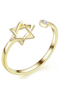 Кольцо с золотым  напылением, размер регулируется "Звезда Давида со стразом"