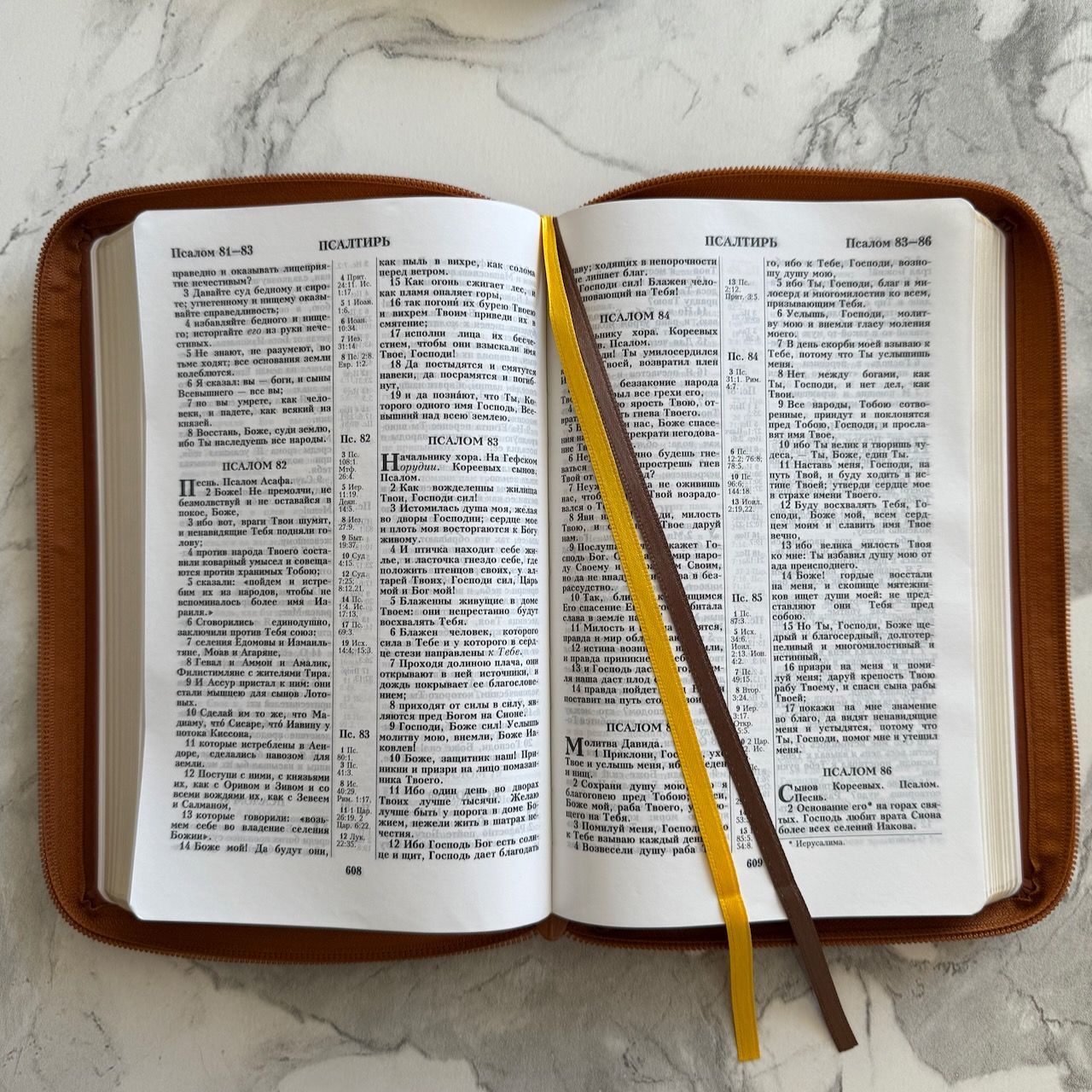 Библия 055z код 26055-32  термо штамп "терновый венец", переплет из эко кожи на молнии, цвет светло-коричневый, средний формат, 143*220 мм