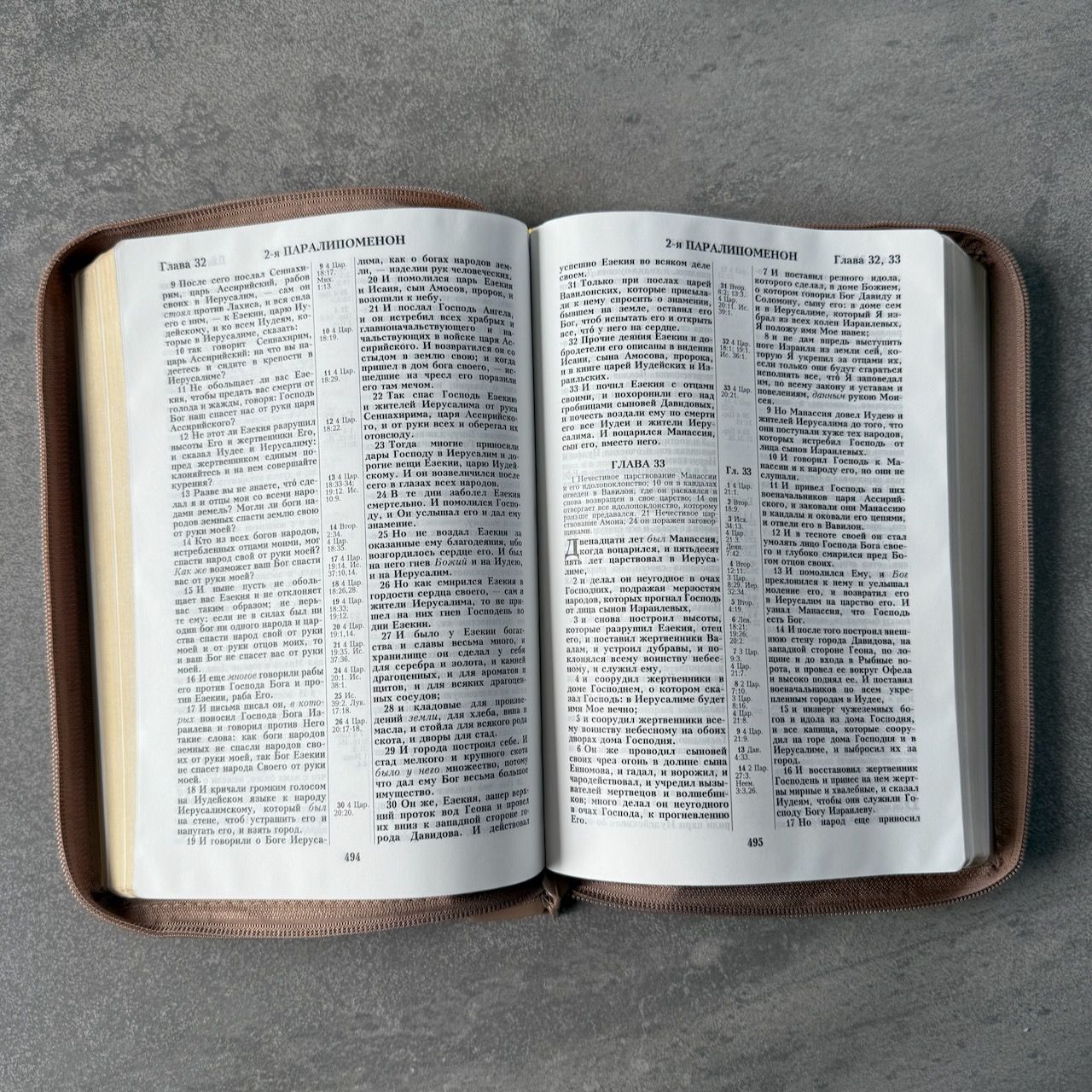 Дисконт. Белая точка на задней стороне обложке. Библия 076z код 25076-44, термо штамп "Терновый венец", переплет из эко кожи на молнии,  цвет серо-бежевый, размер 170x240 мм