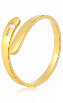 Кольцо универсальное, материал сталь, "сквозной крестик", цвет "золото", размер регулируется