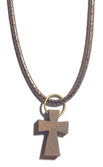 Кулон "Крест малый деревянный", размер 22*15 мм,  цвет "темный шоколад" на тканевом шнурочке 45+5 см черного цвета