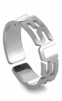 Кольцо универсальное, материал сталь,  надпись "JESUS" и крест,  цвет "серебро", размер регулируется