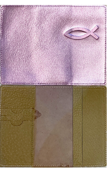Обложка для паспорта "Бизнес", цвет серебристый металлик с розовым отливом (натуральная цветная кожа) , "Рыбка" 