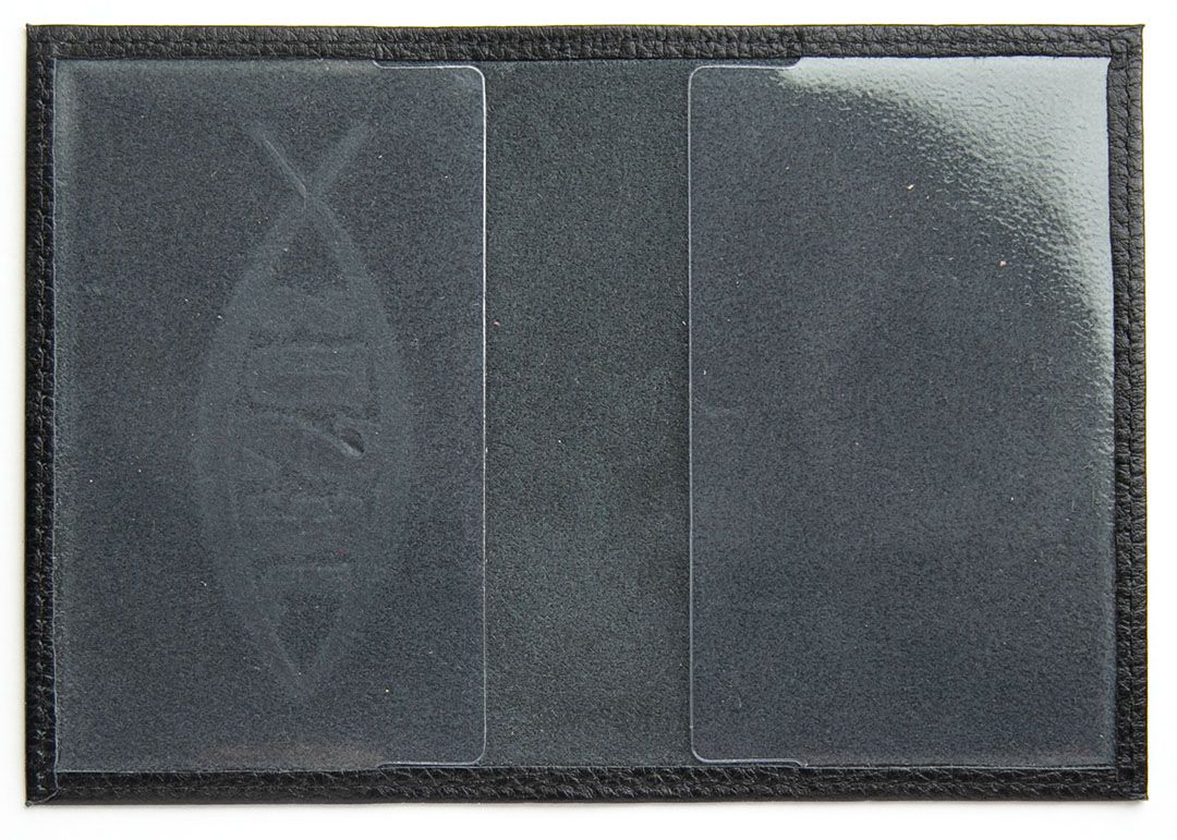 Обложка для паспорта (натуральная цветная кожа) , "Крест-Jesus" термопечать, цвет черный