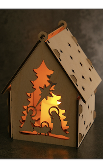 Настольный деревянный сувенир "Рождественский домик с подсветкой"