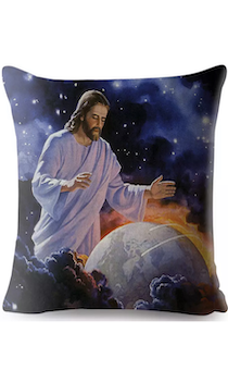 Цветной чехол на подушку из мягкой ткани на молнии, полноцветная печать, рисунок "Иисус и планета Земля", размер 45 на 45 см 
