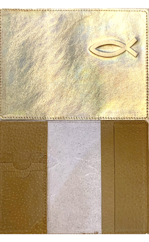Обложка для паспорта "Бизнес", цвет жемчужно-кремовый металлик (натуральная цветная кожа) , "Рыбка" 