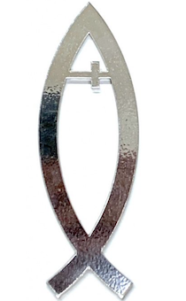 Наклейка "Рыбка с крестом" пластик 9*3 см, толщина 3 мм, цвет серебро