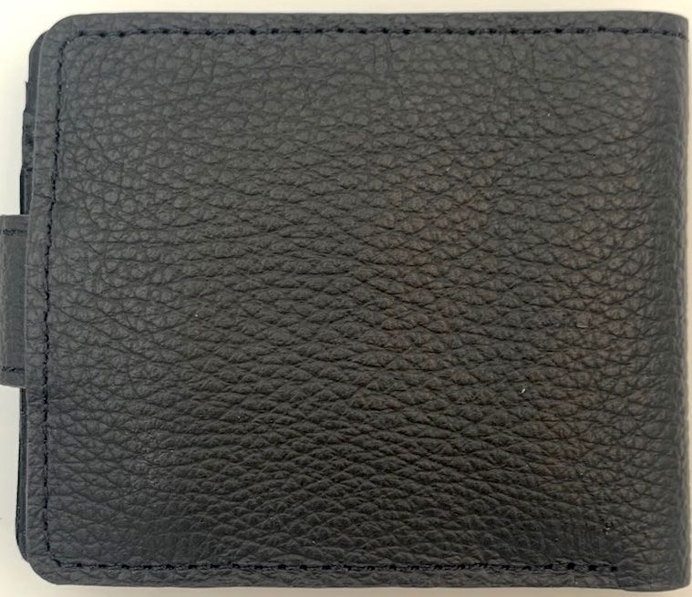 Портмоне на кнопке (натуральная кожа). Термо штамп "Что посеешь то пожнешь", отделение для банкнот + отделение для мелочи + 3 отделения для карточек, цвет черный