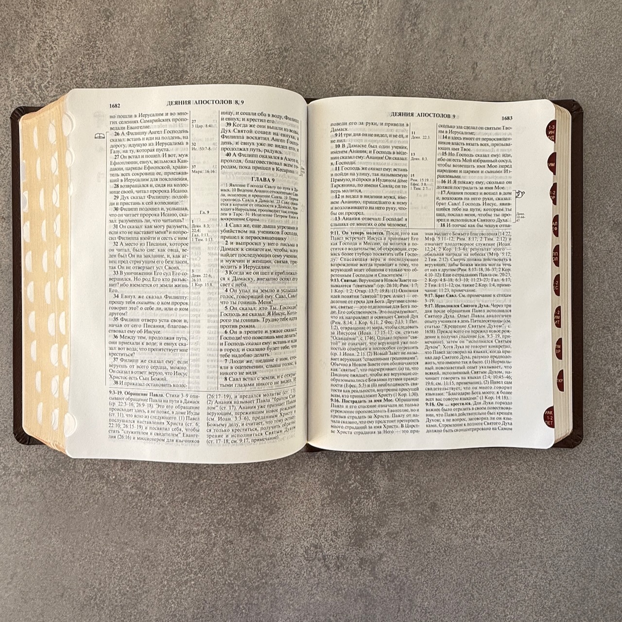 Библия с комментариями "Полноценная жизнь" 065TI, код 25065-10, кожаный переплет, две закладки, цвет коричневый пятнистый, цветные карты