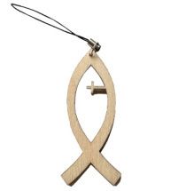 Подвеска деревянная "Рыбка с крестом", размер 7*3 см, для рюкзака, сумки, телефона, авто